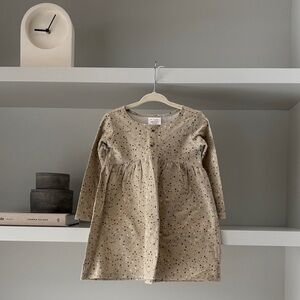 Neutral Speckle Long-Sleeve Kids Dress - Beige